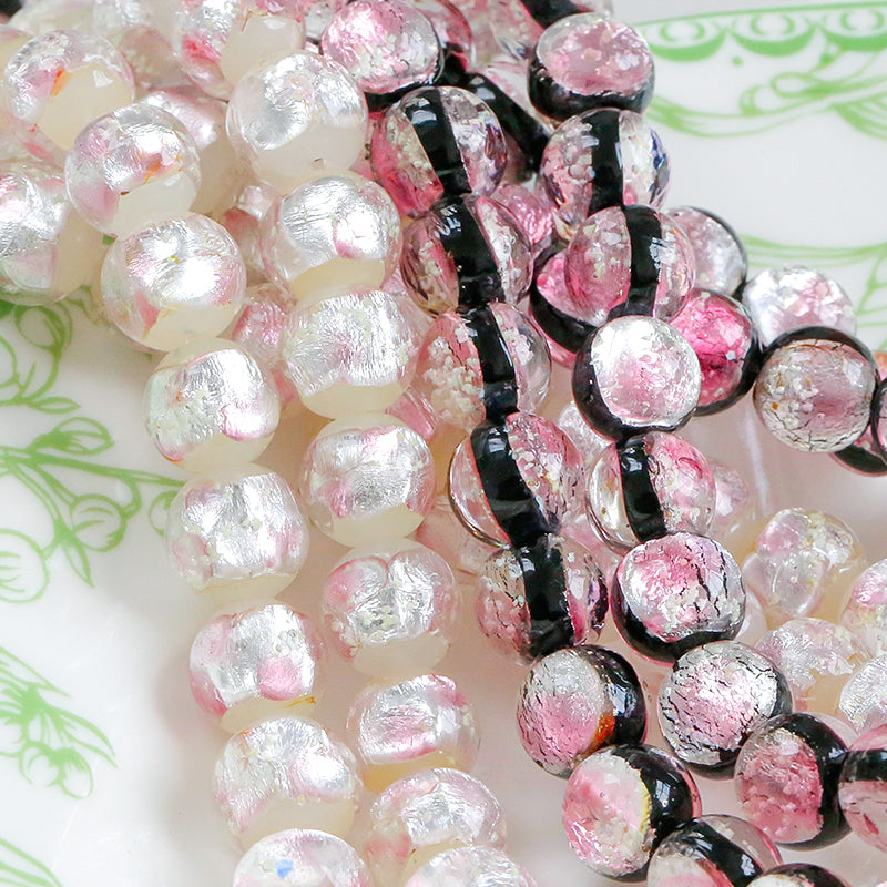 Al por mayor 30pcs de 10 mm de verano, flor de cerezo en polvo de tinta plateado de vidrio de vidrio de vidrio redondo